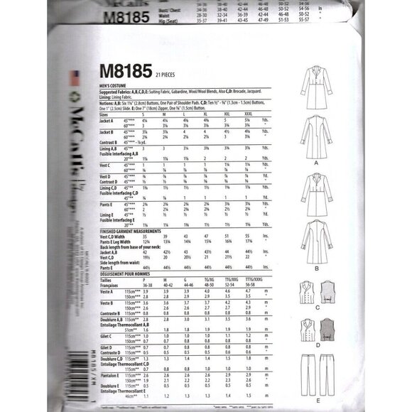 McCall's M8185 Mens S to L Victorian Steampunk Costume Uncut Sewing Pattern - Picture 2 of 2
